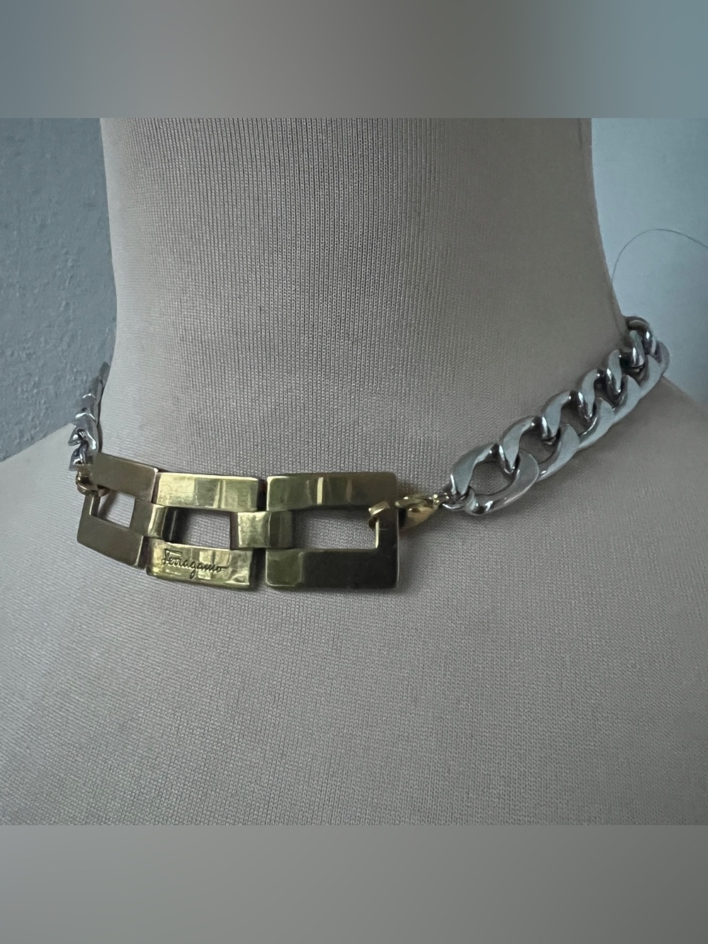 Vintage Ferragamo x Junk You! Rescued Hardware Necklace Two-Tone Choker 15”
